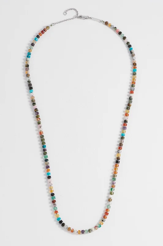 Multi-Color Necklace-Mens Gemstone Rondelle Necklace