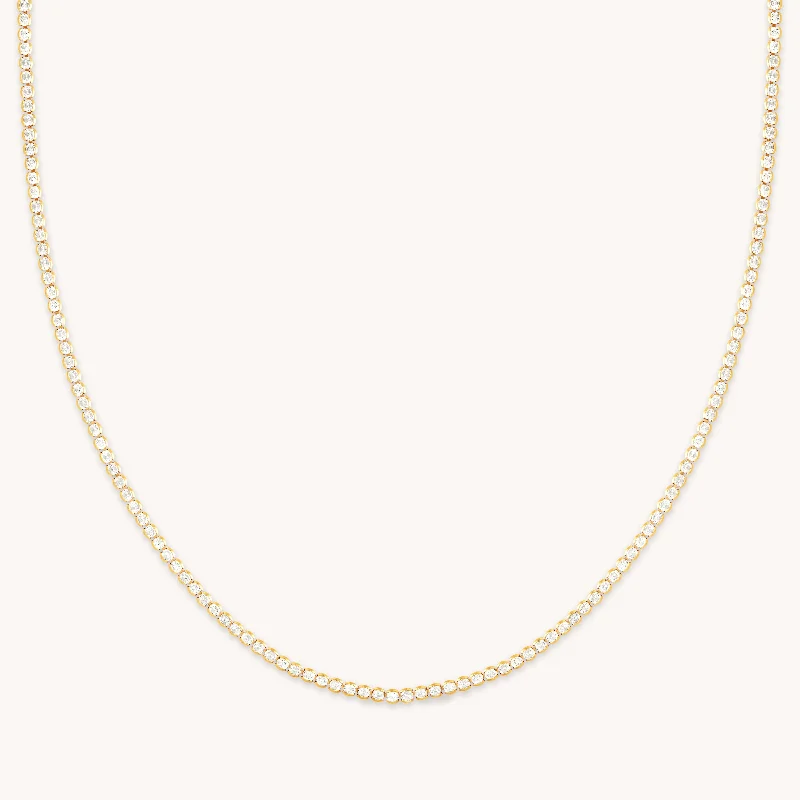 Retro Silver Necklace-Gleam Tennis Chain Necklace in Gold