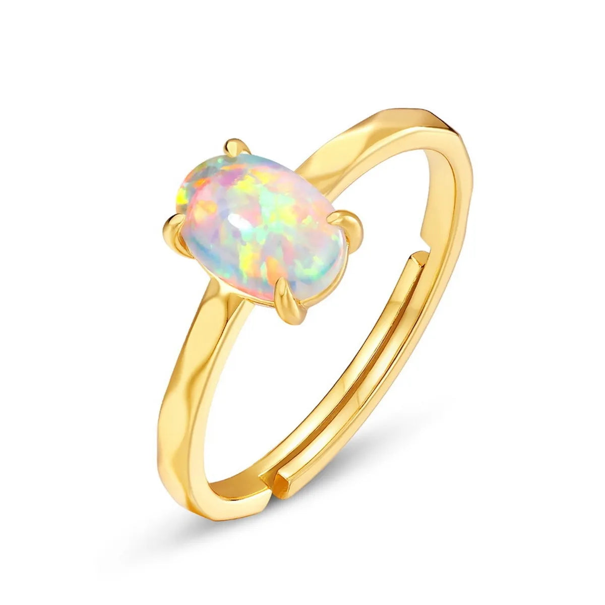 Simple Platinum Ring-Synthetic Opal Simple 925 Silver Gold-plated Female Geometric 10k Gold Ring