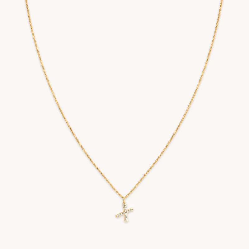 Simple Choker Necklace-X Initial Pavé Pendant Necklace in Gold