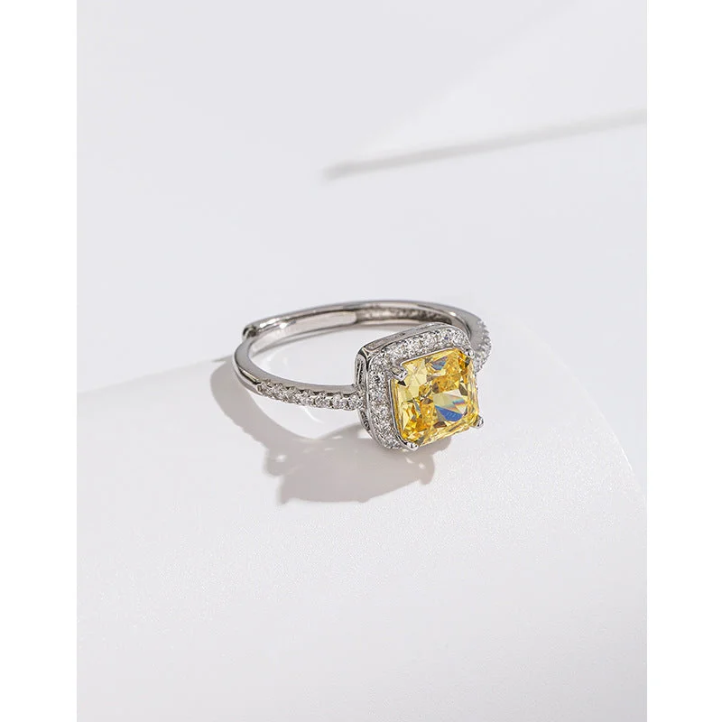 Yellow Diamond High Carbon Rhinestone Ring 925 Silver Tc47