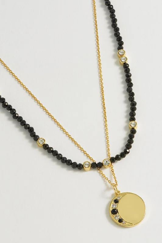 Personalized Pendant Necklace-Double Chain Moon Necklace