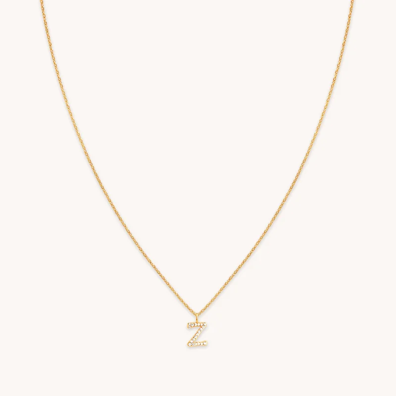 Personalized Diamond Necklace-Z Initial Pavé Pendant Necklace in Gold