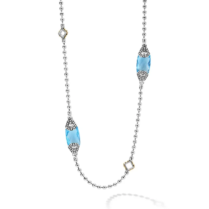 Trendy Pendant Necklace-Caviar Color Six Station Swiss Blue Topaz Necklace