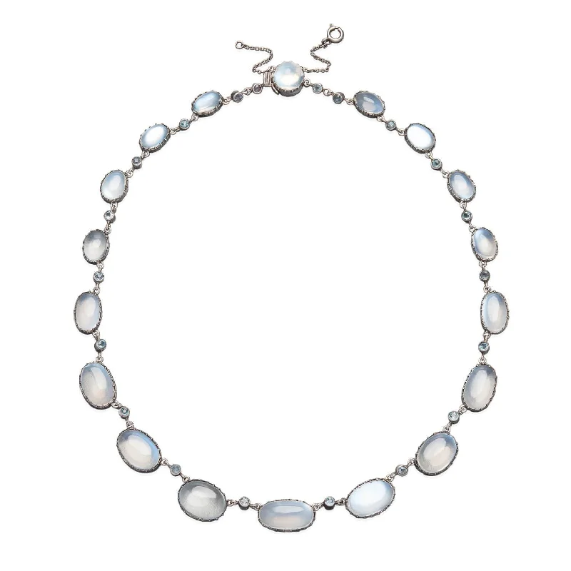 Classic Silver Necklace-Arts & Crafts Sterling Moonstone Zircon Festoon Necklace