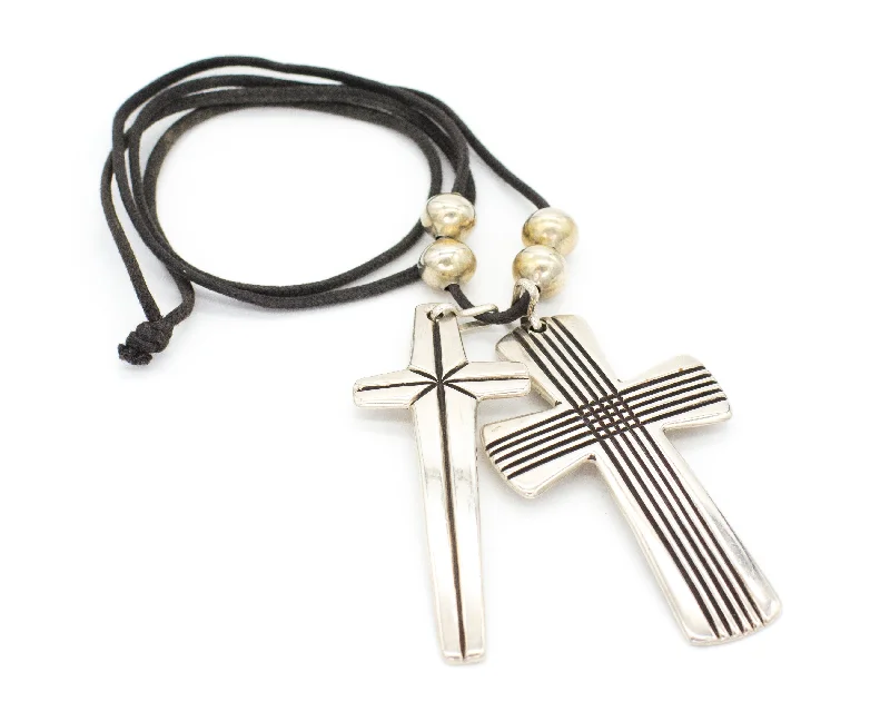 Natural Stone Necklace-Cippy Crazy Horse Cochiti Handmade Sterling Silver Cross Necklace