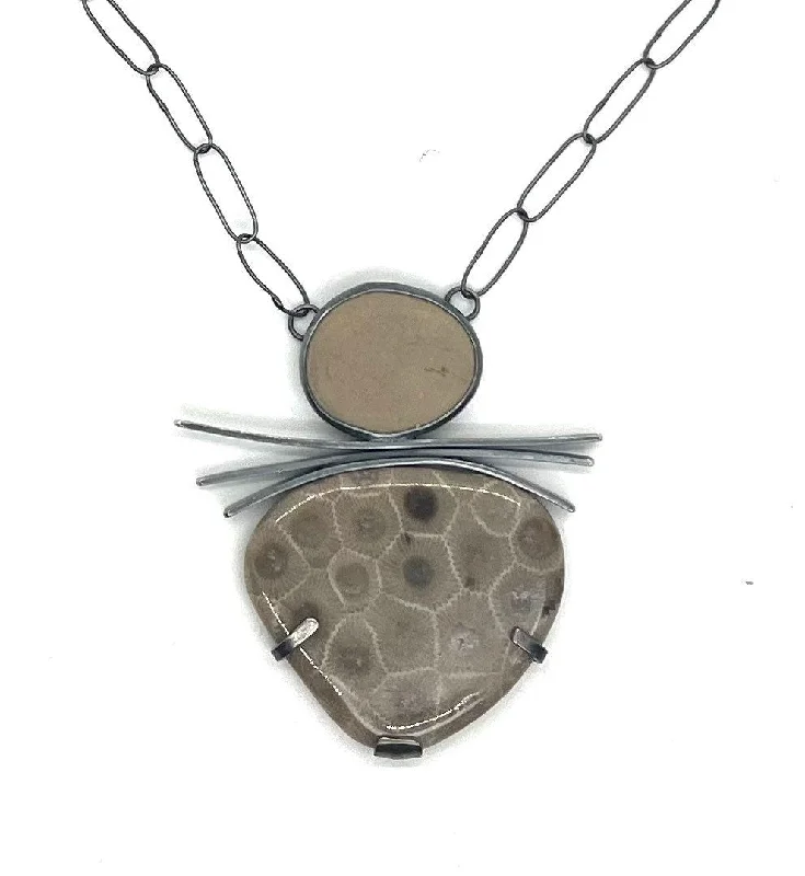 Beaded Necklace for Summer-Rock and Petoskey Stone Necklace