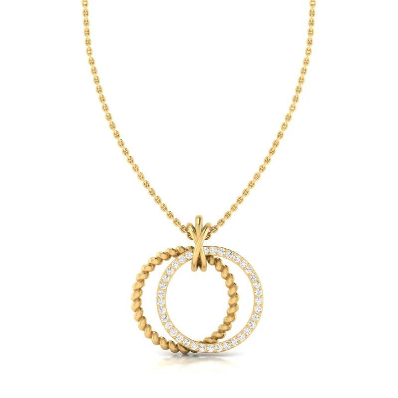 Modern Pendant Necklace-Interlocking Gold Necklace with Lab Grown Diamonds