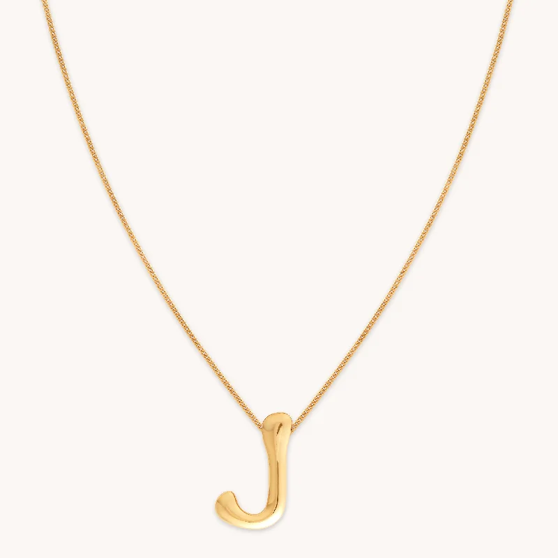 Black Crystal Necklace-J Initial Bold Pendant Necklace in Gold