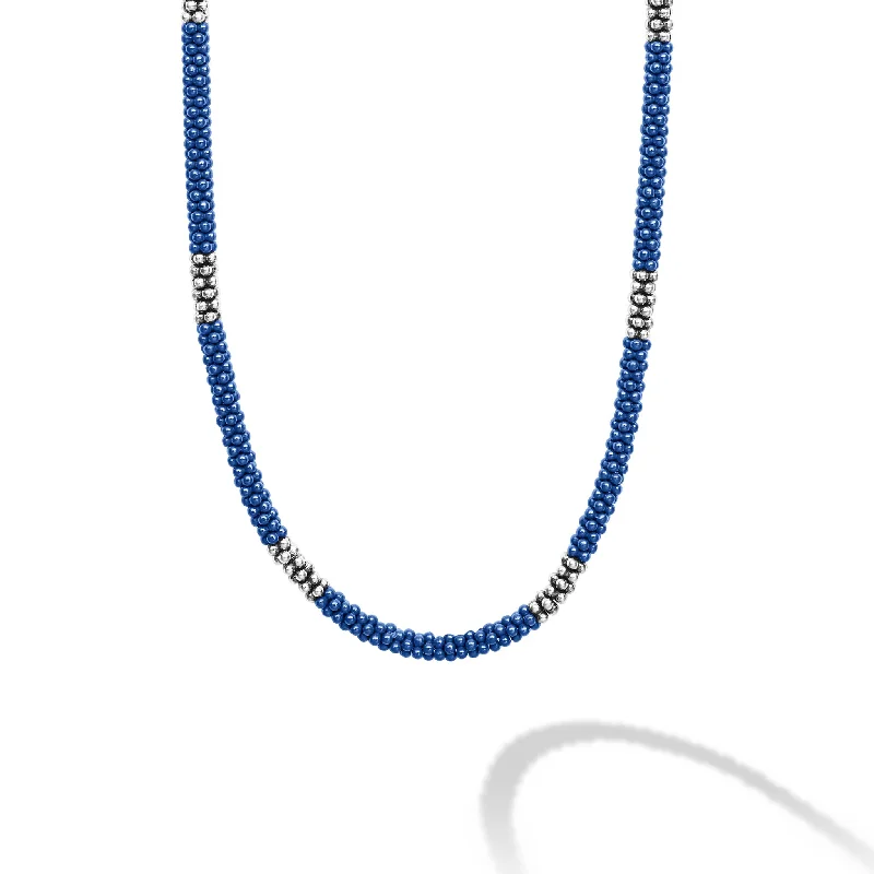 Star Shaped Necklace-Blue Caviar Silver Station Ceramic Beaded Necklace 3mm