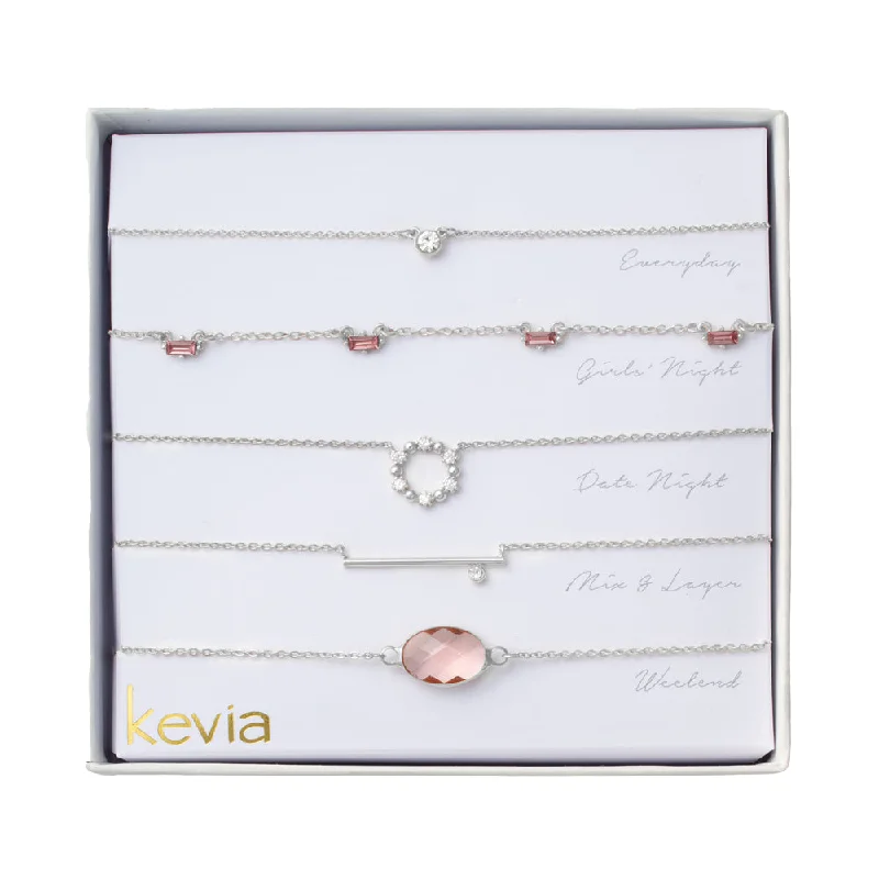 Natural Crystal Necklace-Faceted Pink Stone & Silver Necklace Set