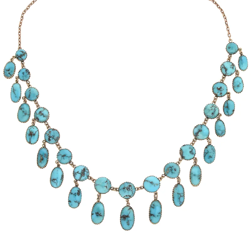 Cute Crystal Necklace-Victorian 14kt Persian Turquoise Festoon Link Necklace