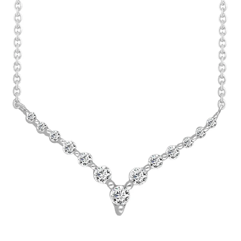 Silver Bar Necklace-LADIES NECKLACE 0.25CT ROUND DIAMOND 14K WHITE GOLD