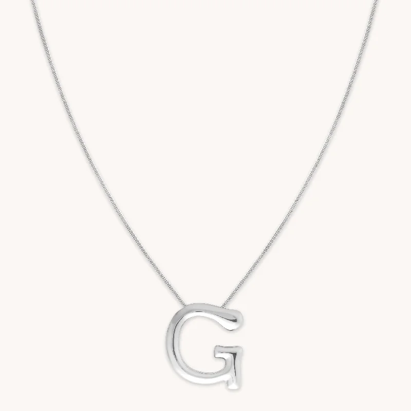 Long Chain Necklace for Women-G Initial Bold Pendant Necklace in Silver