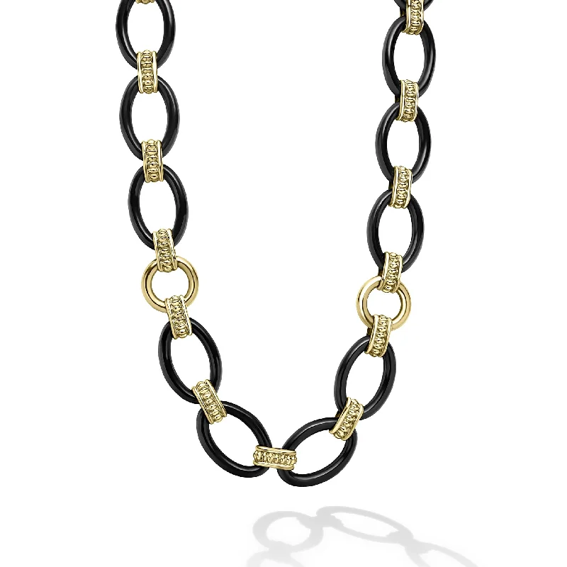 Simple Gold Chain Necklace-Meridian 18K Gold and Black Ceramic Link Necklace | 10mm