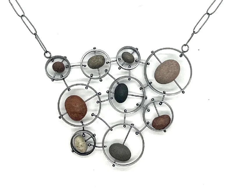 Layered Crystal Pendant Necklace-Circle Cluster Rock Necklace