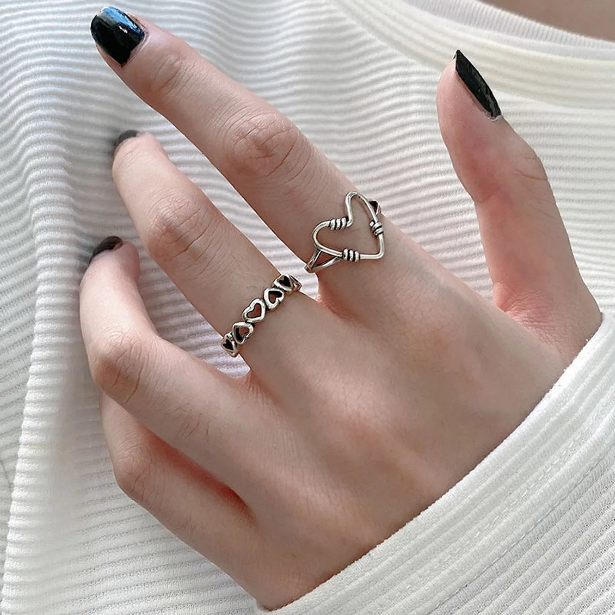 Customized Promise Ring-1 Piece Punk Heart Shape Sterling Silver Polishing Open Ring