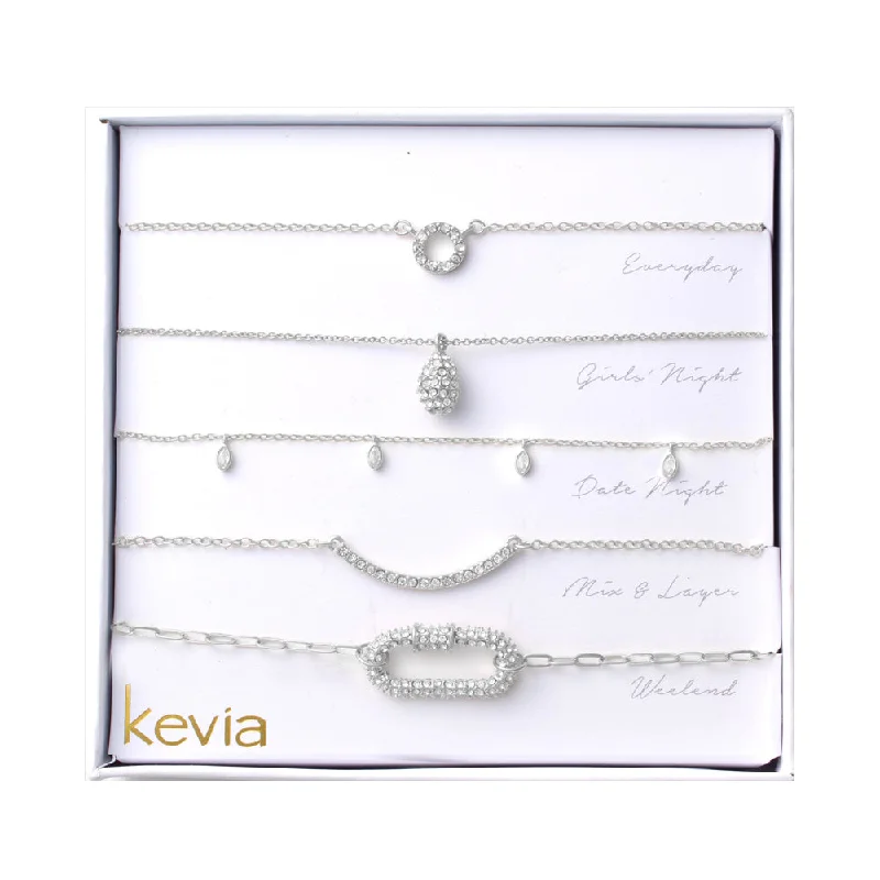 Diamond Solitaire Necklace-Silver Pave Link Necklace Set