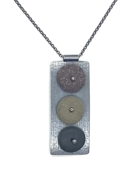 Long Silver Chain Necklace-Wood grain rock pendant stoplight