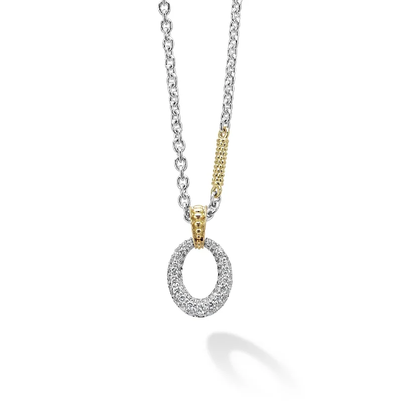 Geometric Pendant Necklace-Caviar Lux Two-Tone Oval Diamond Pendant Necklace