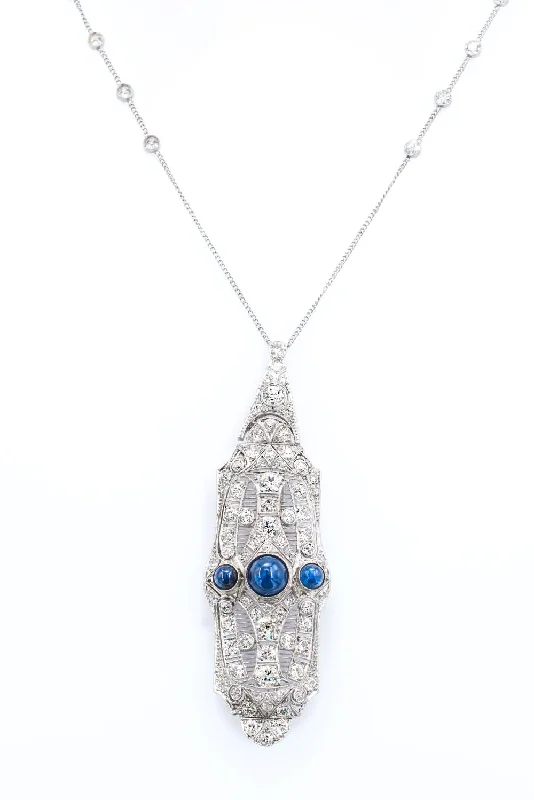 Layered Pearl Necklace-Diamond and Sapphire Art Deco Vintage Necklace