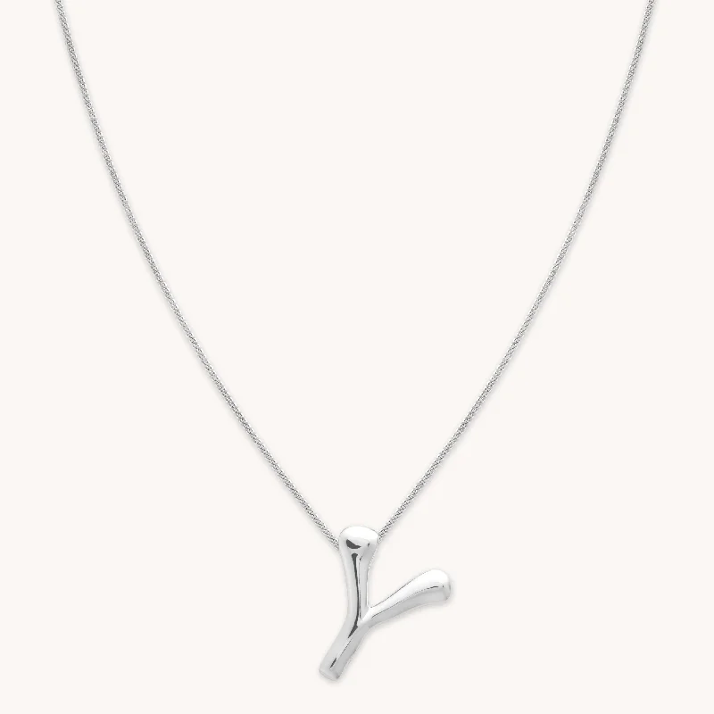 Long Silver Necklace-Y Initial Bold Pendant Necklace in Silver