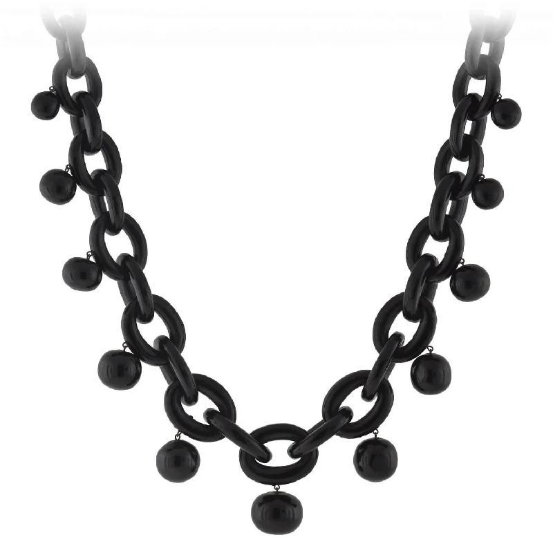 Multi-Layer Chain Necklace-Victorian Jet Large Interlocking Link + Ball Festoon Adjustable Necklace 16"+