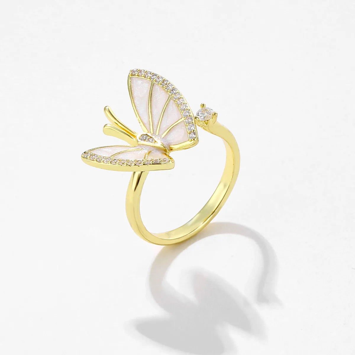 Luxury Diamond Ring-Lady Sweet Geometric Four Leaf Clover Butterfly Copper Plating Inlay Zircon Gold Plated Open Ring