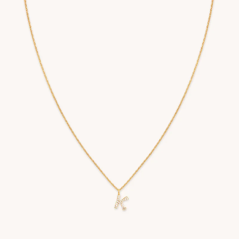 Moonstone Necklace-K Initial Pavé Pendant Necklace in Gold