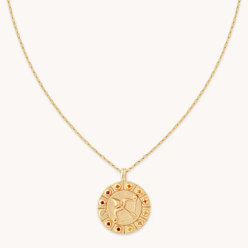 Gold Rope Chain Necklace-Sagittarius Bold Zodiac Pendant Necklace in Gold