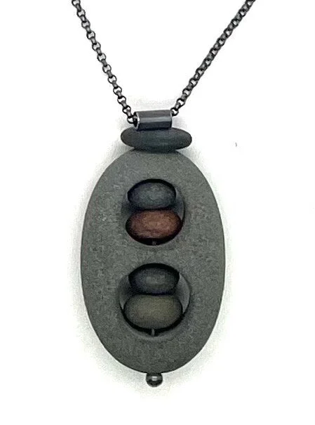 Gold Bead Pendant Necklace-Double Hole Rock in Rock Necklace