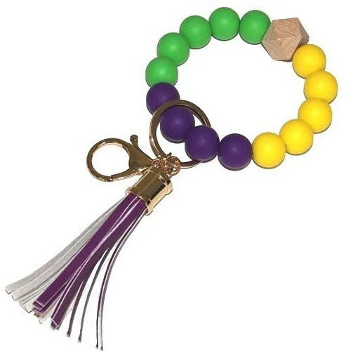 Classic Pearl Bracelet-Mardi Gras Keychain W/ Beads & Tassel Bracelet