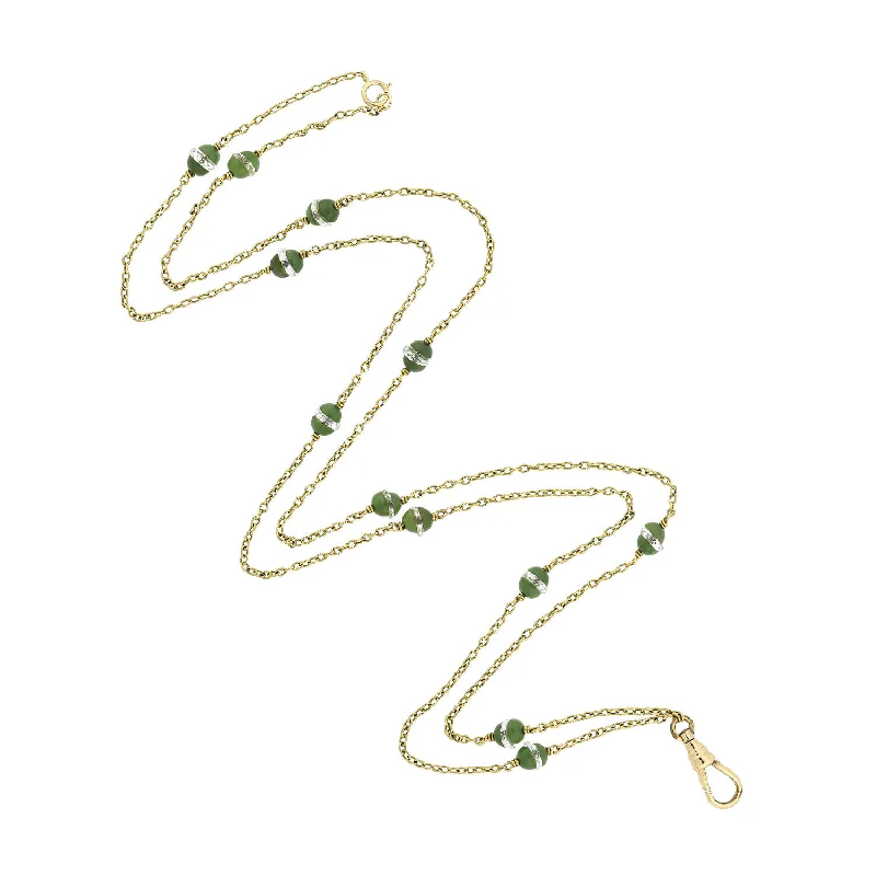 Long Chain Necklace for Women-Late Victorian 14kt Rock Quartz Crystal + Jade Chain Necklace