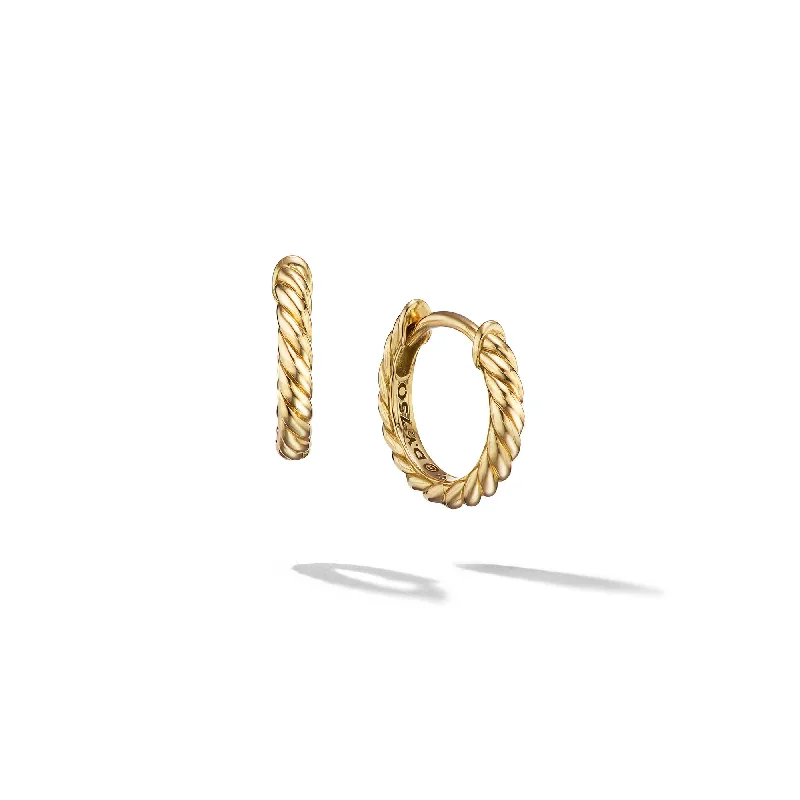 Pink Gold Earrings-Sculpted Cable Micro Huggie Hoop Earrings in 18K Yellow Gold\, 10.7mm