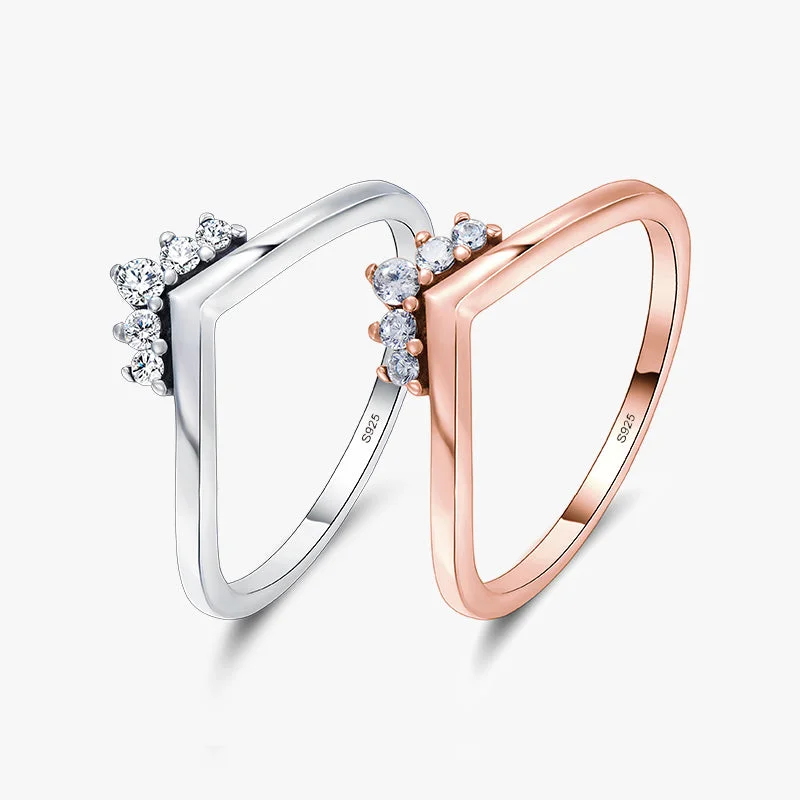 Unique Wedding Ring-Simple Style Crown Sterling Silver Plating Inlay Zircon Rose Gold Plated Rings