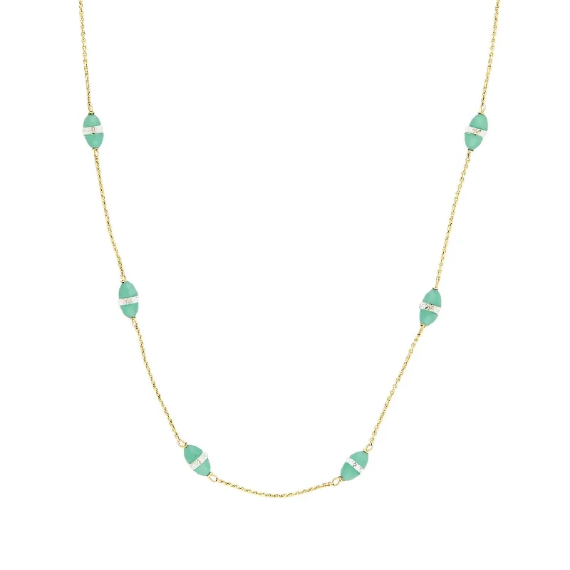 Delicate Gold Necklace-Art Deco 9k Chrysoprase and Rock Quartz Crystal Necklace