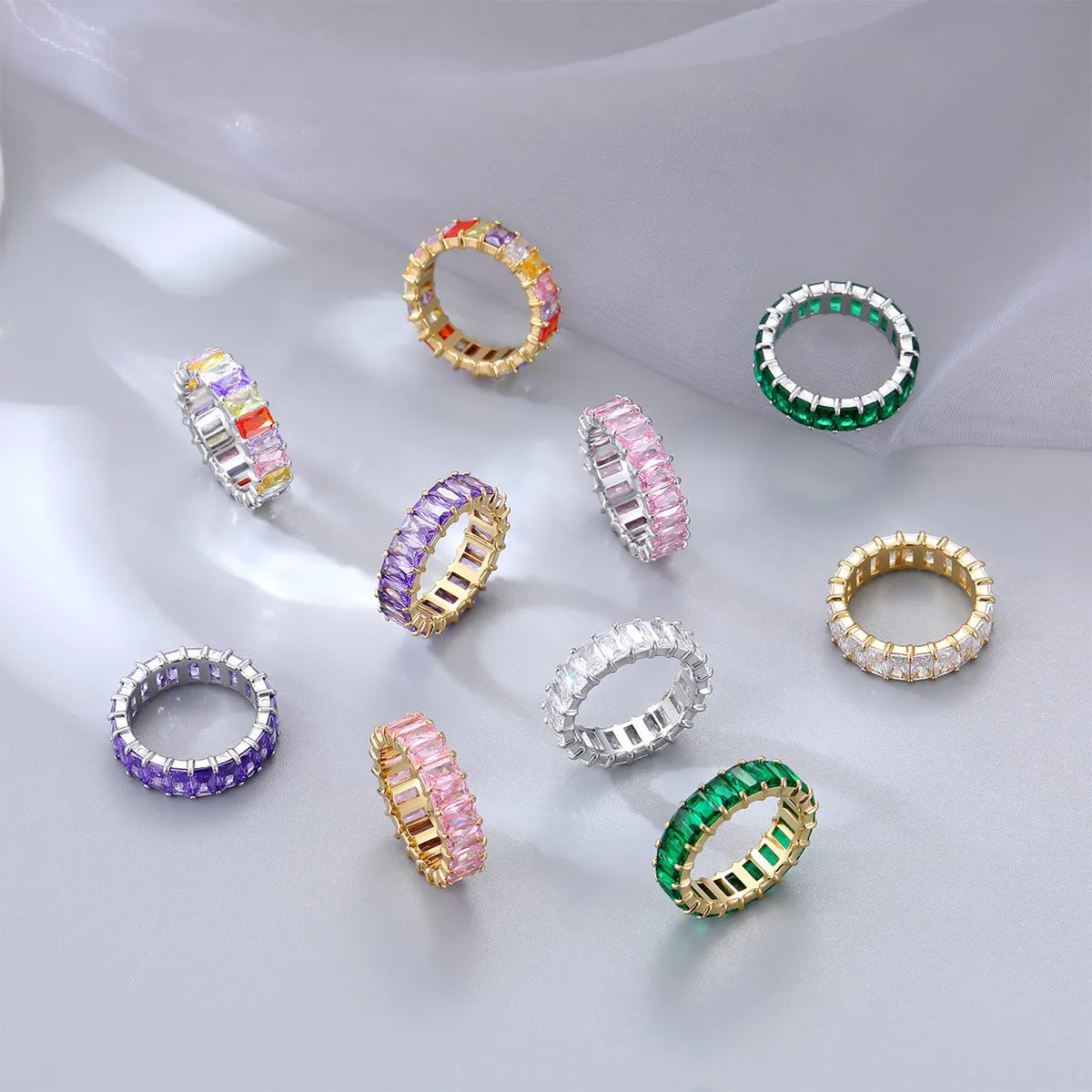 Wedding Ring with Emerald Stones-Fashion Round Titanium Steel Plating Zircon Rings