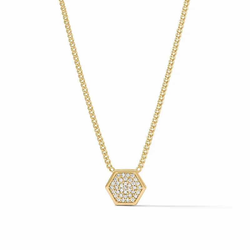 Custom Gold Charm Necklace-Honeycomb Pavé Delicate Necklace