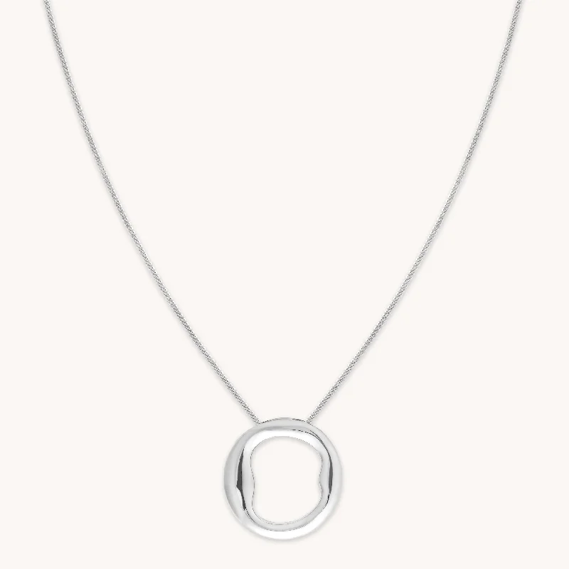 Wedding Necklace for Bridesmaids-O Initial Bold Pendant Necklace in Silver