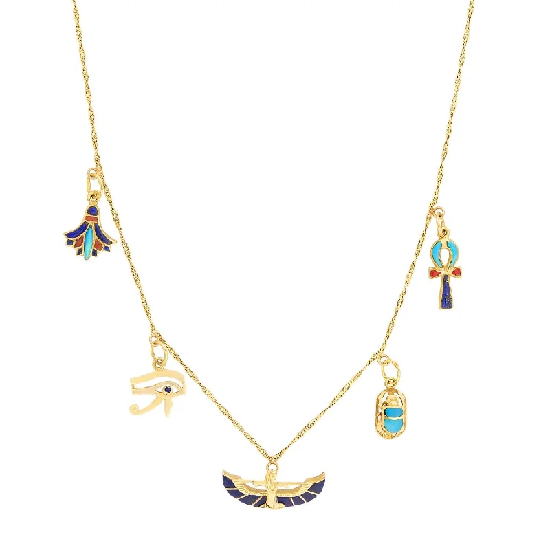 Statement Gemstone Necklace-Vintage Egyptian 18k Enamel Charm Necklace