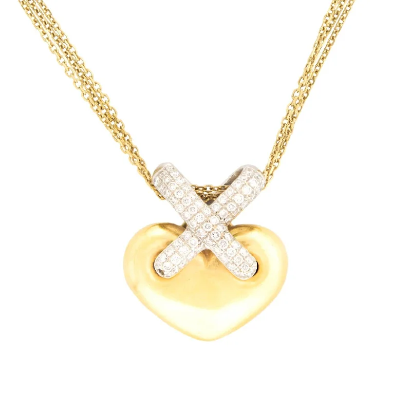 Crystal Beaded Necklace-Estate 18k Diamond Heart Pendant Necklace