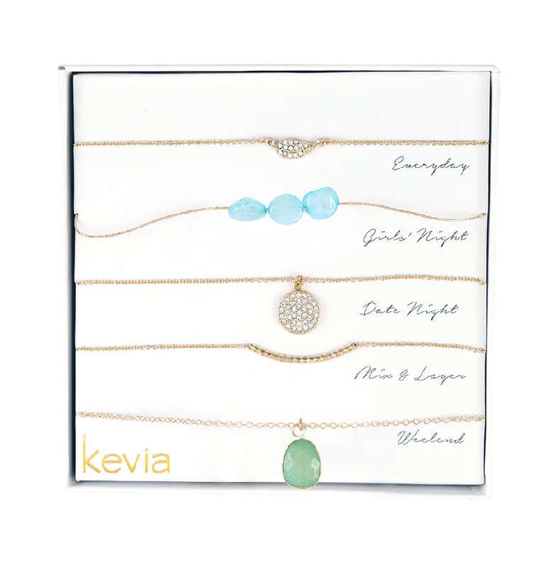 Modern Silver Necklace-Natural Aqua Stone Necklace Set