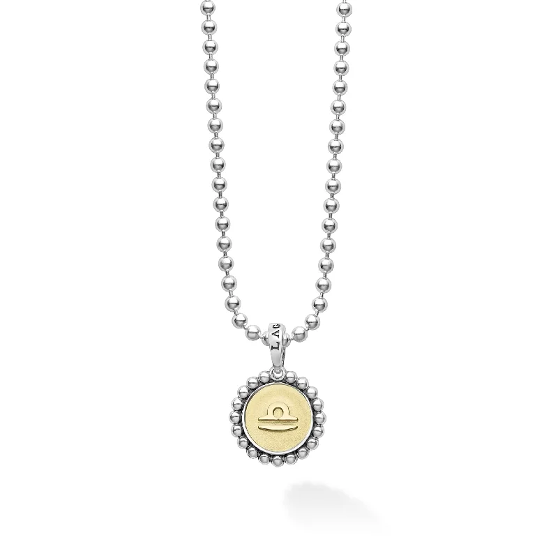 Unique Silver Necklace-Signature Caviar Libra Zodiac Charm Necklace