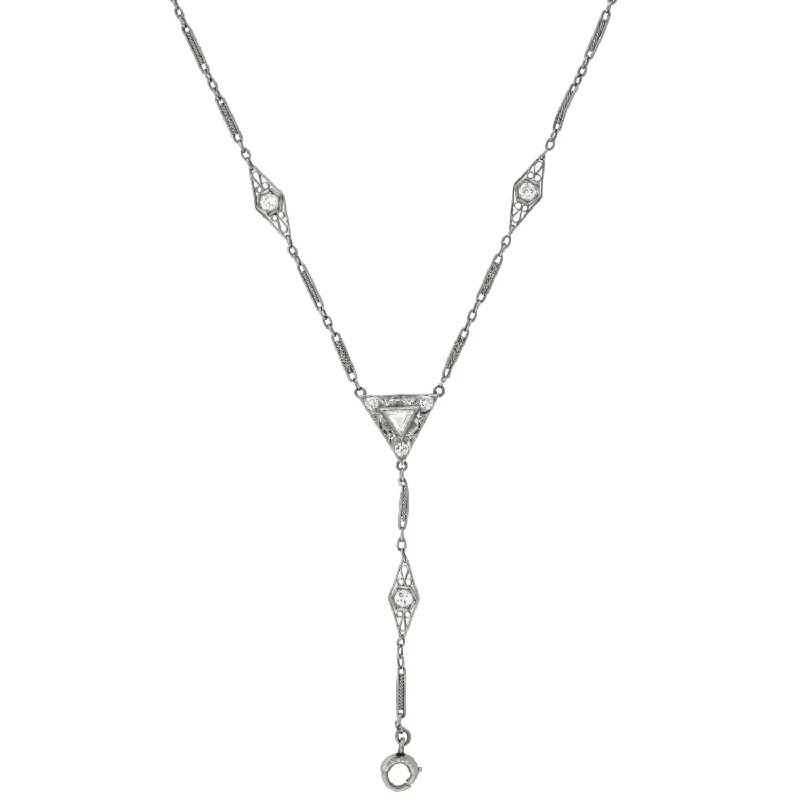 Natural Stone Pendant for Necklace-Edwardian Platinum Diamond Link Lorgnette Chain Necklace 1.75ctw