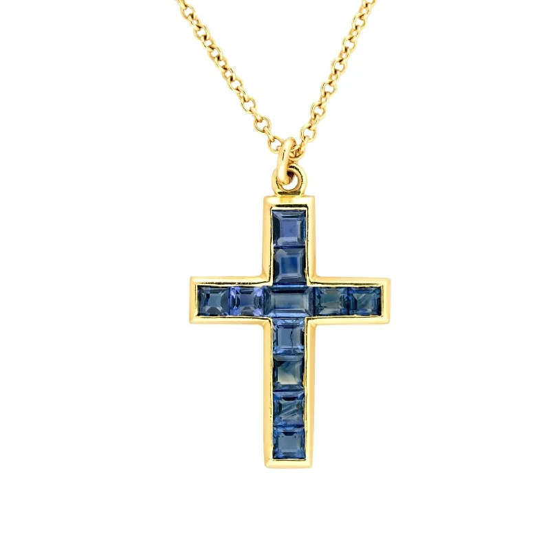 Butterfly Pendant Necklace-Late Victorian 18k Sapphire Cross Pendant Necklace