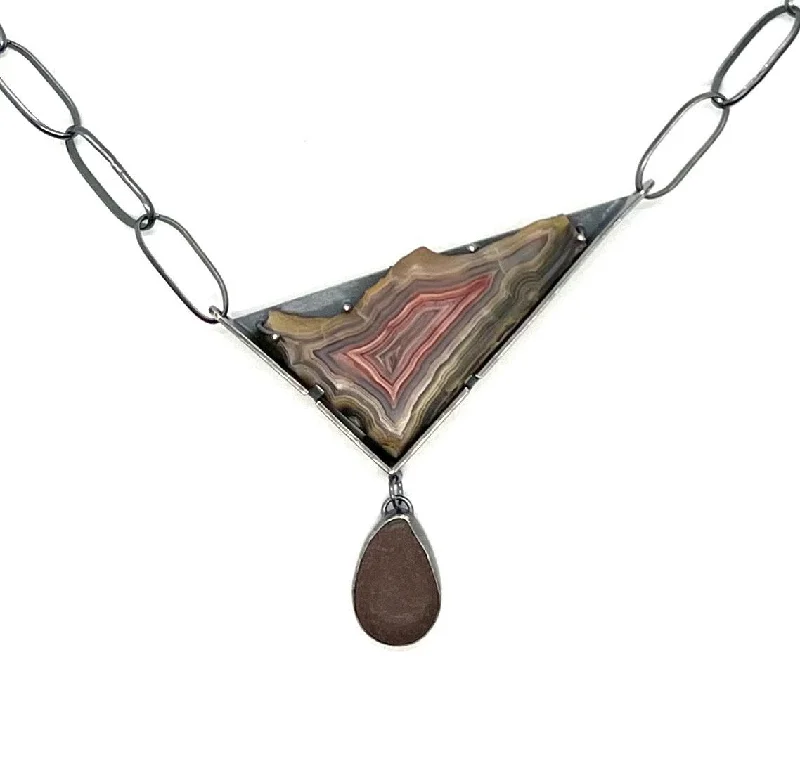 Rose Gold Pendant Necklace-Rock and Lace Agate Necklace