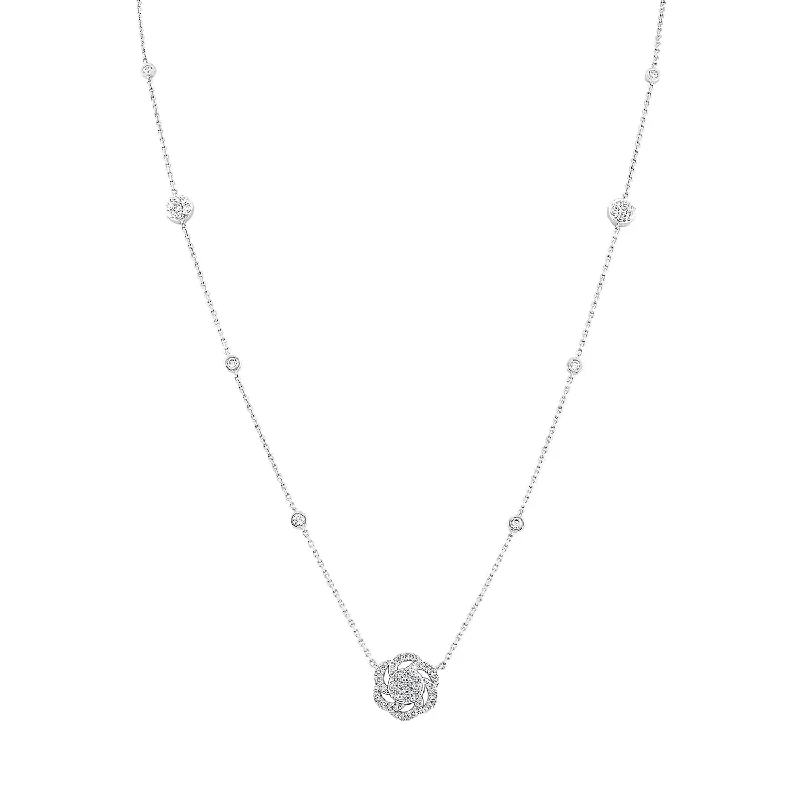 Sterling Silver Necklace-LADIES NECKLACE 0.50CT ROUND DIAMOND 14K WHITE GOLD