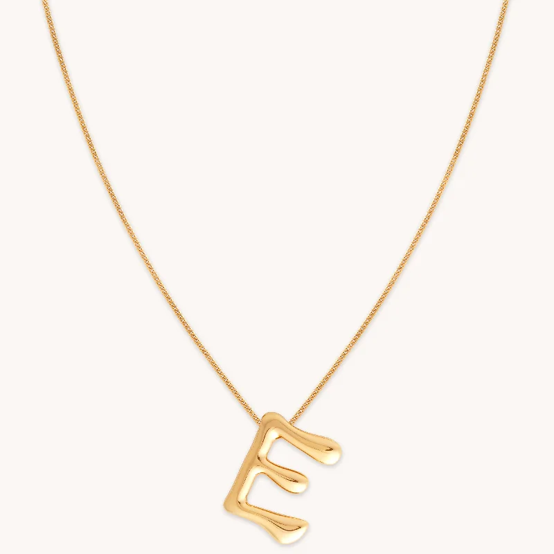 Natural Stone Necklace-E Initial Bold Pendant Necklace in Gold