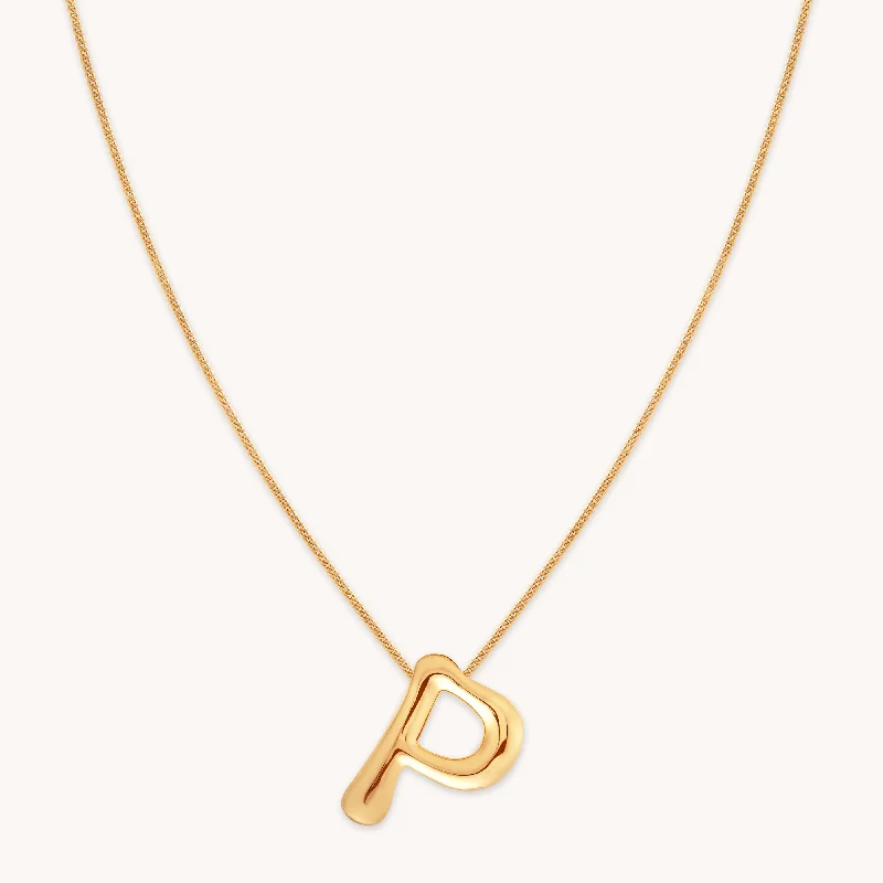 Colorful Gemstone Necklace-P Initial Bold Pendant Necklace in Gold