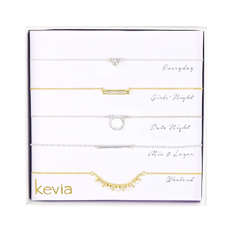 Simple Bar Necklace-Minimal Gold & Silver Necklace Set